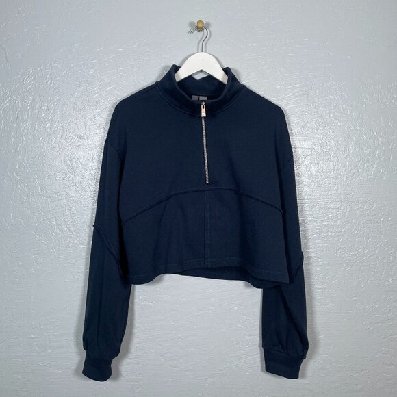 Sweaty Betty Women 12 Navy Blue Revive Lounge Half Zip Pullover Crop Sweatshirt - Picture 1 of 11